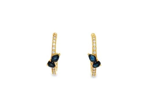 18K Gold Blue Sapphire & Natural Diamond Open Hoop Earrings